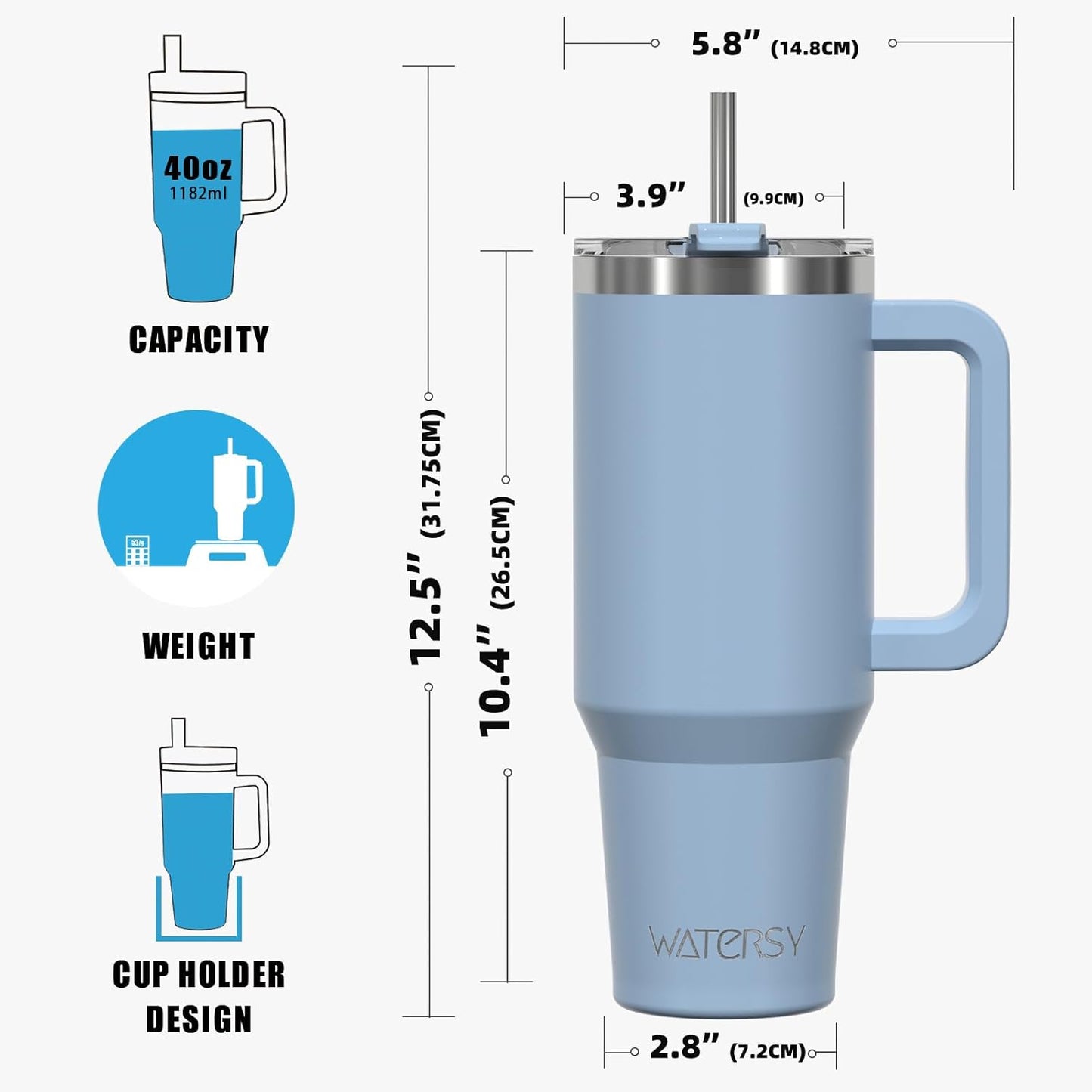 40 oz Tumbler with Handle,Tumbler with Lid and Straw,Double Wall Insulated Cup Stainless Steel Travel Mug(Cold for 34 Hours),Water Bottle for Iced Tea,Coffee,Cold Beverages(Purple)