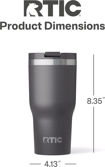 RTIC 20oz Essential Tumbler with Lid, Ceramic Lined, Insulated, Stainless Steel, Metal, Double Wall Vacuum-Insulation, Travel Cup for Iced Coffee, Tea, Hot and Cold Drink, Graphite