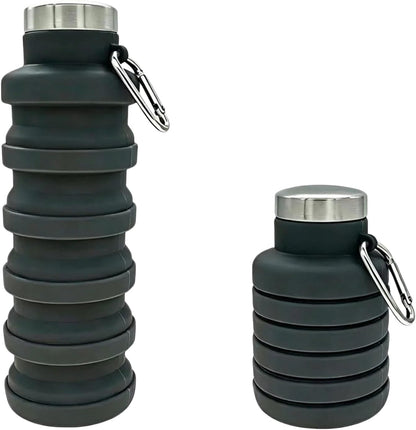 YCT Collapsible Water Bottle 17oz（500ml），Travel Portable Sport Water Bottle，Reusable Silicone Foldable Water Bottles for Gym Camping Hiking (Purple+Black)