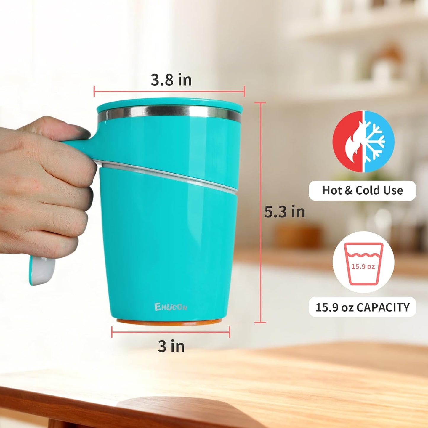 Anti-Impact No-Tip Desk Mug, 470ml / 15.9oz Stainless Steel Vacuum Insulated Mug with Handle, Smart Suction Base, Non-Slip & Knock Proof, Helps Prevent Desk Spills for Coffee, Tea, Kids & Pets (Black)