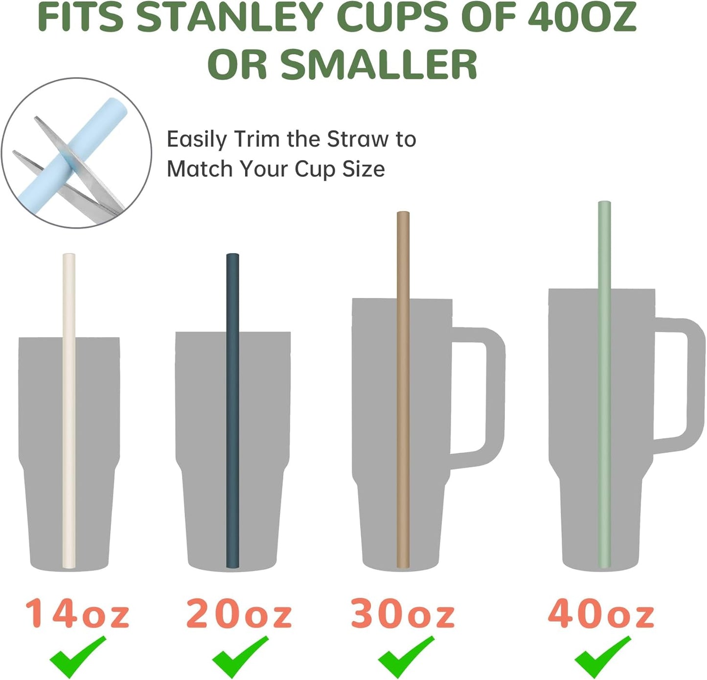 Tomorotec 15PCS Reusable Silicone Drinking Straws w/ 2 Brushes, Fit for Stanley Tumbler 40oz 30oz 20oz, 12" Long Customizable for Various Drinkware, Dishwasher Safe, BPA-Free, Safe for Teeth (Macaron)