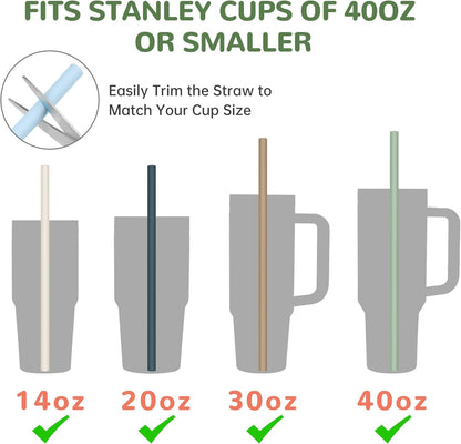 Tomorotec 15PCS Reusable Silicone Drinking Straws w/ 2 Brushes, Fit for Stanley Tumbler 40oz 30oz 20oz, 12" Long Customizable for Various Drinkware, Dishwasher Safe, BPA-Free, Safe for Teeth (Macaron)