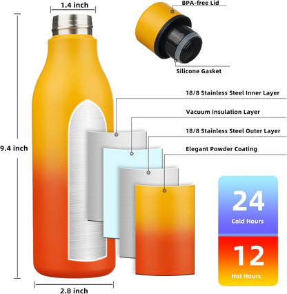 BJPKPK Insulated Water Bottles, 18 oz Stainless Steel Metal Water Bottle with Strap, BPA Free Leak Proof Jugs, Mugs, Flasks, Reusable Thermal Flasks for Sports & Travel, Black - Colors B