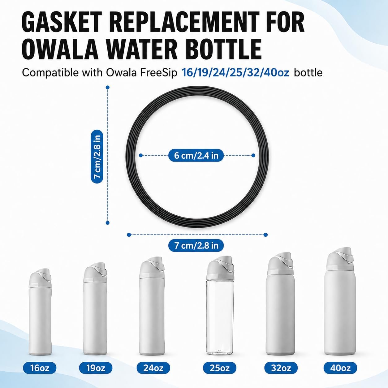 Joshey 6 Pack Rubber Seal Replacement Gaskets, Compatible with Owala Freesip 16/19/24/25/32/40oz Bottle Spout Lid - Silicone Gasket Replacement Parts
