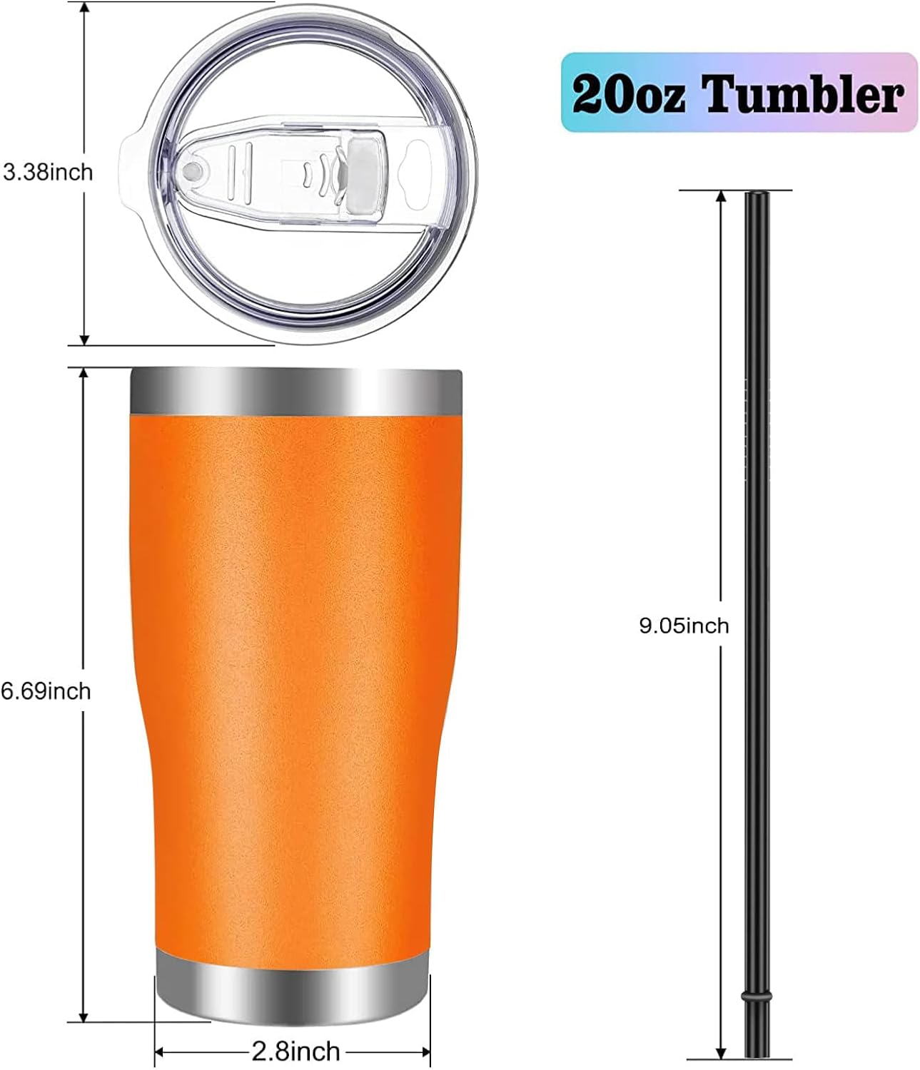 VEGOND 20oz Tumbler Stainless Steel Tumbler Cup with Lid And Straw Vacuum Insulated Double Wall Travel Coffee Mug(Orange 1 Pack)