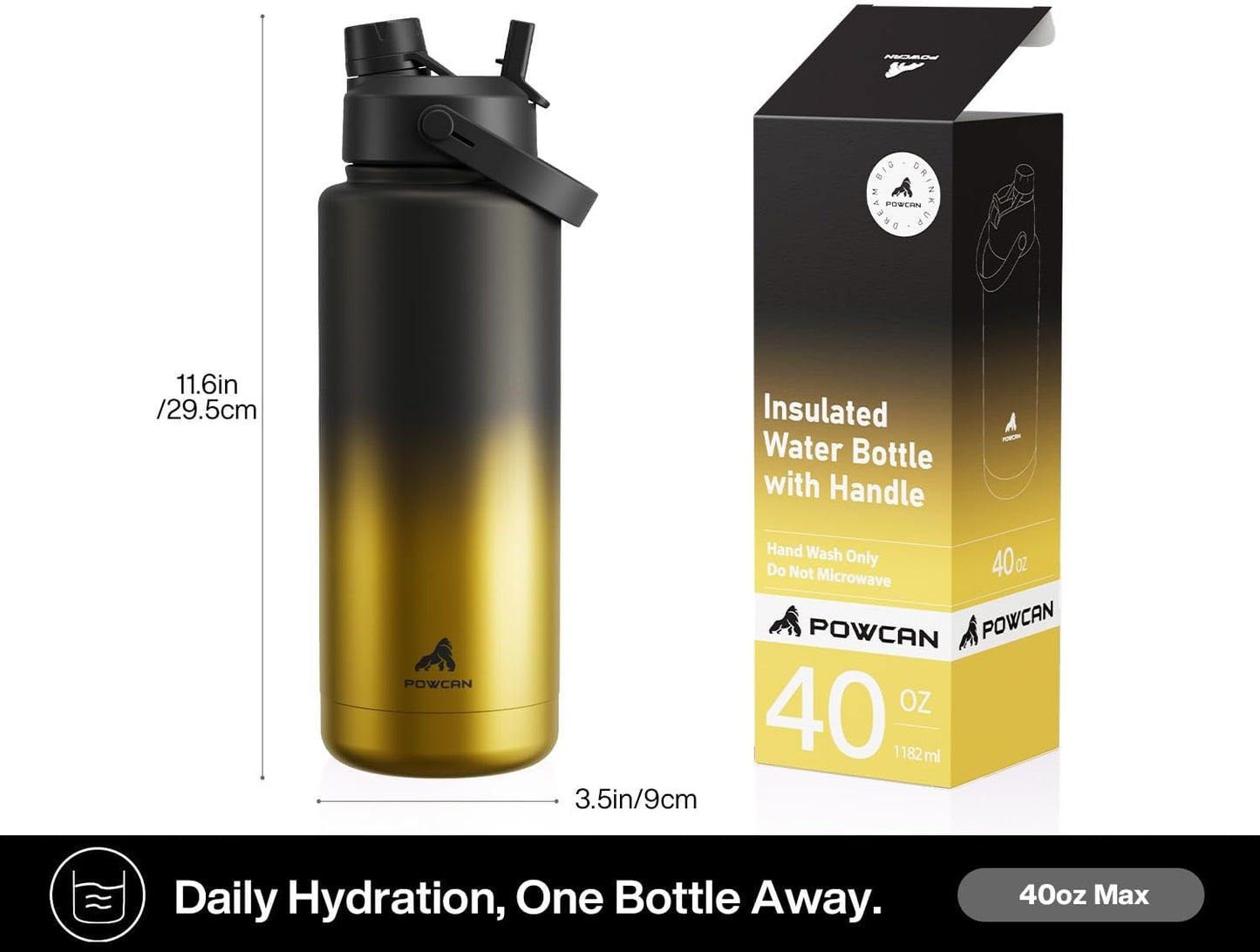 POWCAN 26 oz Insulated Water Bottle with 2-in-1 Straw and Spout Lid, Keep Cold 24H, Leak-Proof, Fits in Car Cup Holder, Stainless Steel Water Bottle for Sports, Travel, and School (Mint)