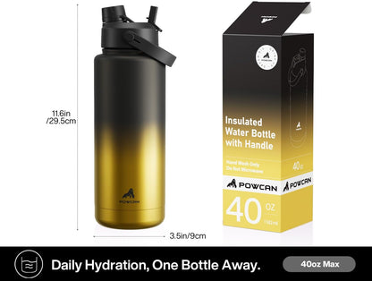 POWCAN 26 oz Insulated Water Bottle with 2-in-1 Straw and Spout Lid, Keep Cold 24H, Leak-Proof, Fits in Car Cup Holder, Stainless Steel Water Bottle for Sports, Travel, and School (Mint)