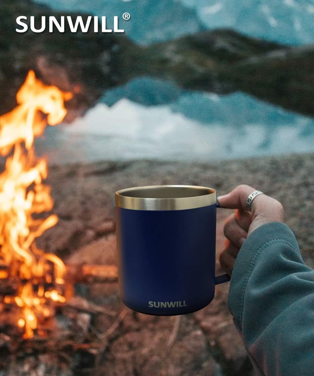 SUNWILL Travel Coffee Mug with Lid, Insulated Tumbler with Handle, 14 oz Stainless Steel Cup for Ice, Water, Tea, Rose Gold