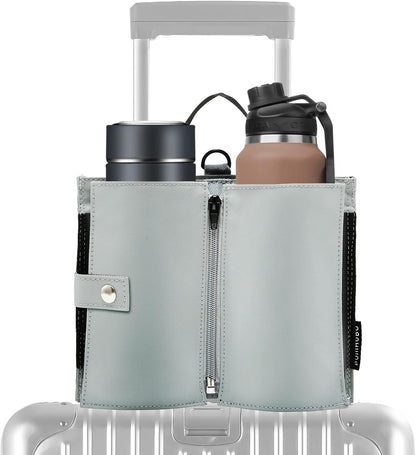 Luggage Cup Holder for Suitcases, Portable Foldable Travel Cup Holder with Handle and Hook, Luggage Drink Holder for Two Coffee Cups,Gift for Flight Attendants