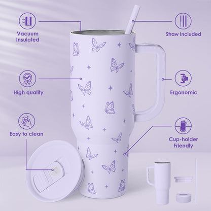 SANDJEST Pickleball 40oz Tumbler With Handle and Straw, Pickleball Queen Insulated Stainless Steel Travel Coffee Mug for Women Girls Players, Gift Idea for Birthday Christmas Mothers Day