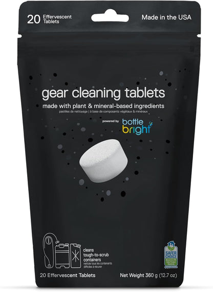 Gear Cleaning Tablets by Bottle Bright (6 or 20 Count) - EPA Safer Choice Certified - Hydration Reservoir, Large Container & Water Storage System Cleaner