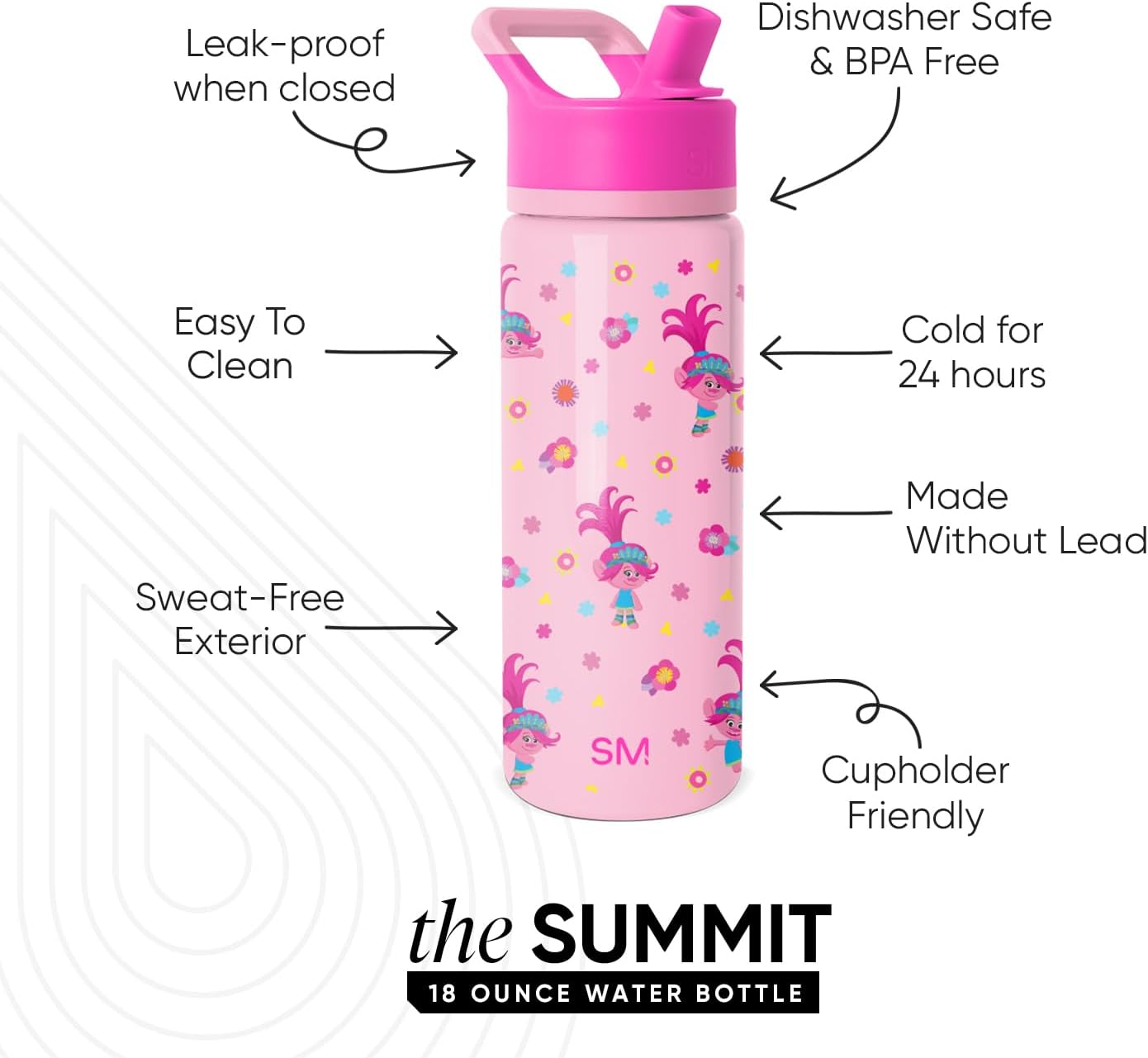 Simple Modern Disney Minnie Mouse Kids Water Bottle with Straw Lid | 14oz Insulated Stainless Steel Kids Tumbler & Spill Proof Toddler Cup for School, Girls, Boys | Summit | Minnie Mouse Fun - Colors A