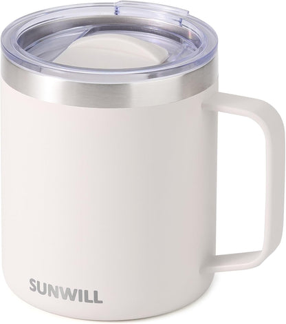 SUNWILL Travel Coffee Mug with Lid, Insulated Tumbler with Handle, 14 oz Stainless Steel Cup for Ice, Water, Tea, Rose Gold