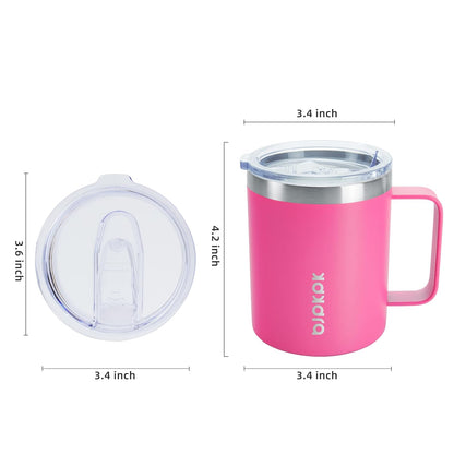 BJPKPK 2 pcs Insulated Coffee Mug, 14oz Insulated Tumbler with Lid, Stainless Steel Coffee Cups with Splash Proof Lid-White