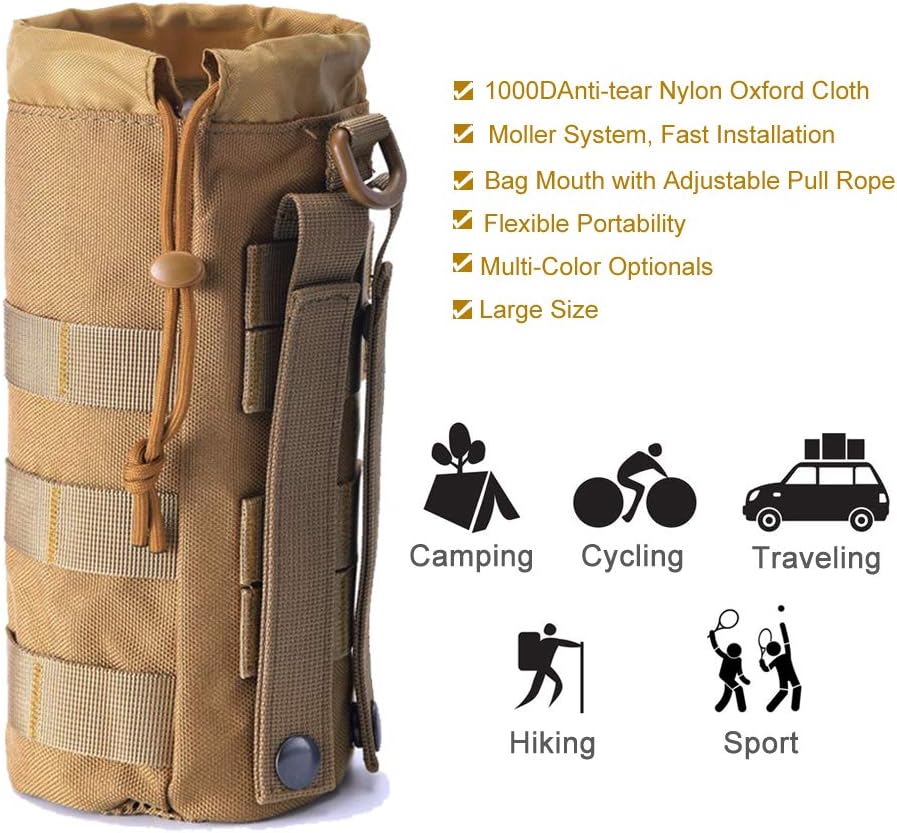 Upgraded Sports Water Bottles Pouch Bag, Tactical Drawstring Molle Water Bottle Holder Tactical Pouches, Travel Mesh Water Bottle Bag Tactical Hydration Carrier