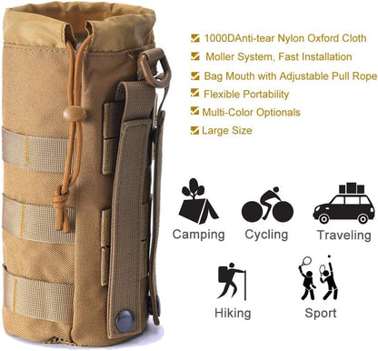 Upgraded Sports Water Bottles Pouch Bag, Tactical Drawstring Molle Water Bottle Holder Tactical Pouches, Travel Mesh Water Bottle Bag Tactical Hydration Carrier