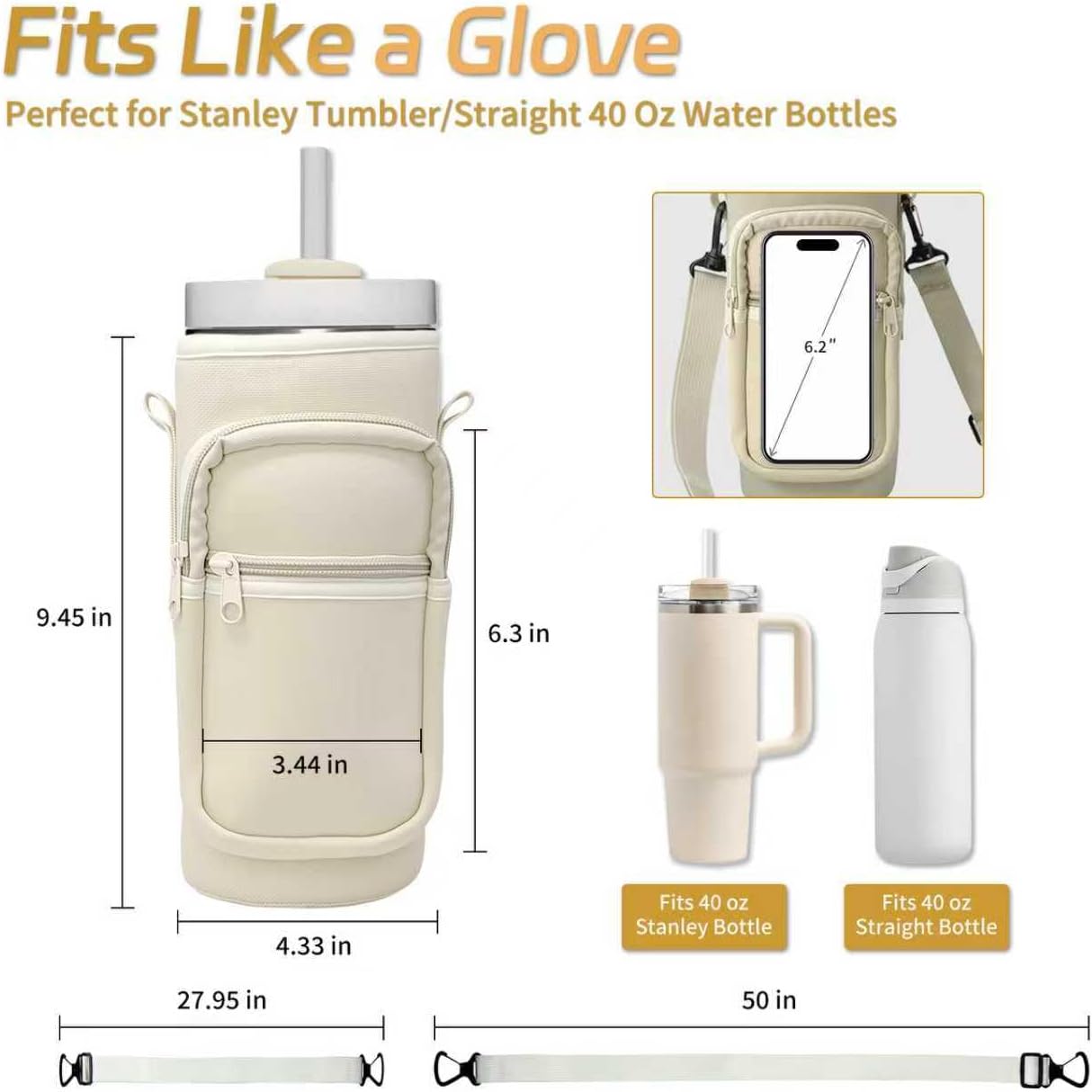 Water Bottle Holder with Strap, Insulated Crossbody Sling Bag, Carrier with Phone Pocket for Walking Hiking Camping Fishing