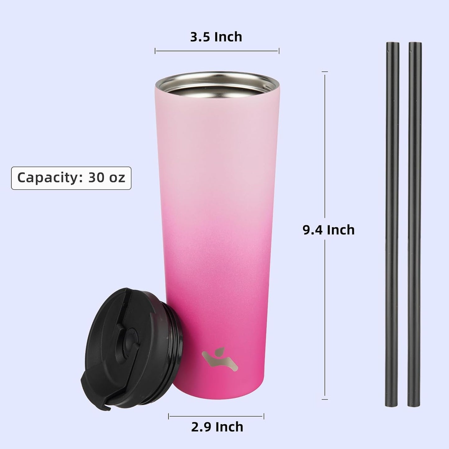 Konokyo 30 OZ Insulated Tumbler with Lid and 2 Straws Stainless Steel Water Bottle Vacuum Travel Mug Coffee Cup,Pastel Sunset