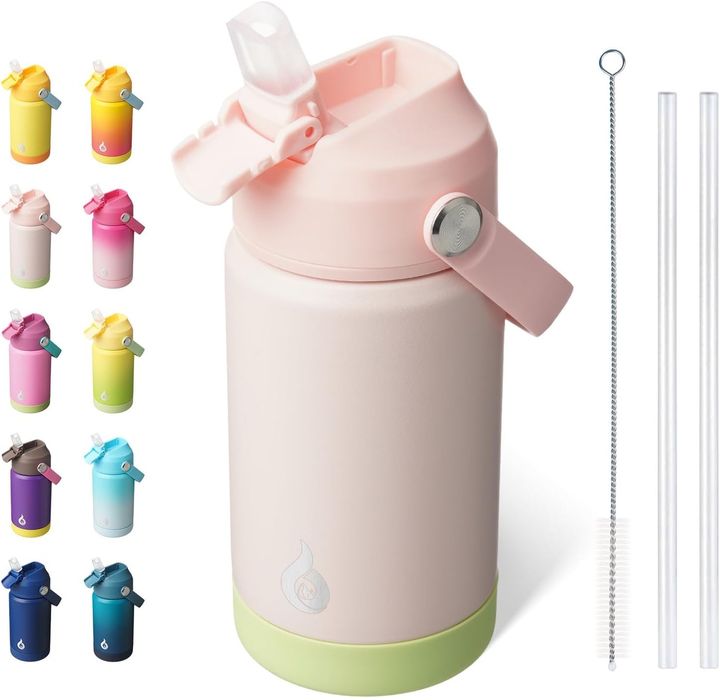 BJPKPK Insulated Water Bottle with Straw Lid, 18oz Thermo Water Bottles with Soft Nozzle, Flex Handle & Non-slip Boot, BPA Free Leak Proof Stainless Steel Metal Thermo, Tumblers, Cups,Sea Salt