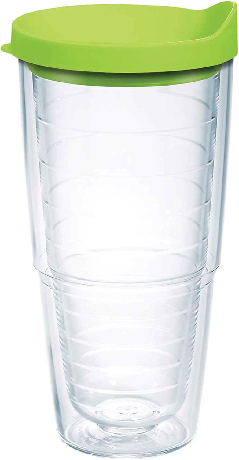 Tervis Clear & Colorful Lidded Made in USA Double Walled Insulated Tumbler Travel Cup Keeps Drinks Cold & Hot, 24oz, Black Lid, 1 Count (Pack of 1)