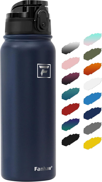 Fanhaw 20 oz Insulated Stainless Steel Water Bottle with Anti-Dust Chug Lid, Leakproof Vacuum Metal Everyday Use Bottle for Kids, Teens & Adults, Back to School Essentials (Green Blue)