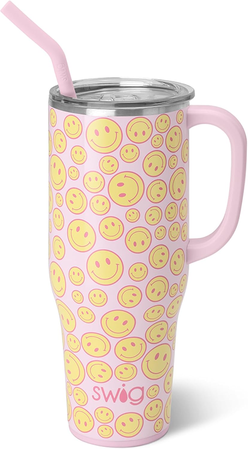 Swig Life 40oz Mega Mug, 40 oz Tumbler with Handle and Straw, Cup Holder Friendly, Dishwasher Safe, Extra Large Insulated Tumbler, Stainless Steel (Pickleball)