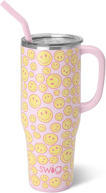Swig Life 40oz Mega Mug, 40 oz Tumbler with Handle and Straw, Cup Holder Friendly, Dishwasher Safe, Extra Large Insulated Tumbler, Stainless Steel (Pickleball)