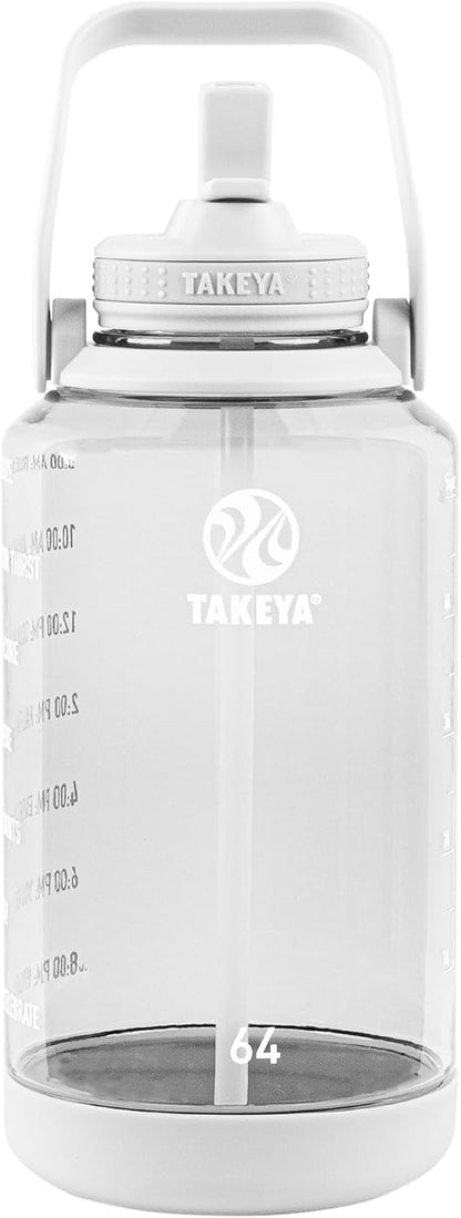 Takeya Motivational Water Bottle with Straw Lid and Time Marker (64 oz, Vivacity Purple) - Leakproof, BPA Free Water Bottle for Daily Intake Tracking
