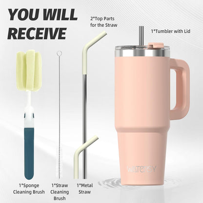 40 oz Tumbler with Handle,Tumbler with Lid and Straw,Double Wall Insulated Cup Stainless Steel Travel Mug(Cold for 34 Hours),Water Bottle for Iced Tea,Coffee,Cold Beverages(Purple)