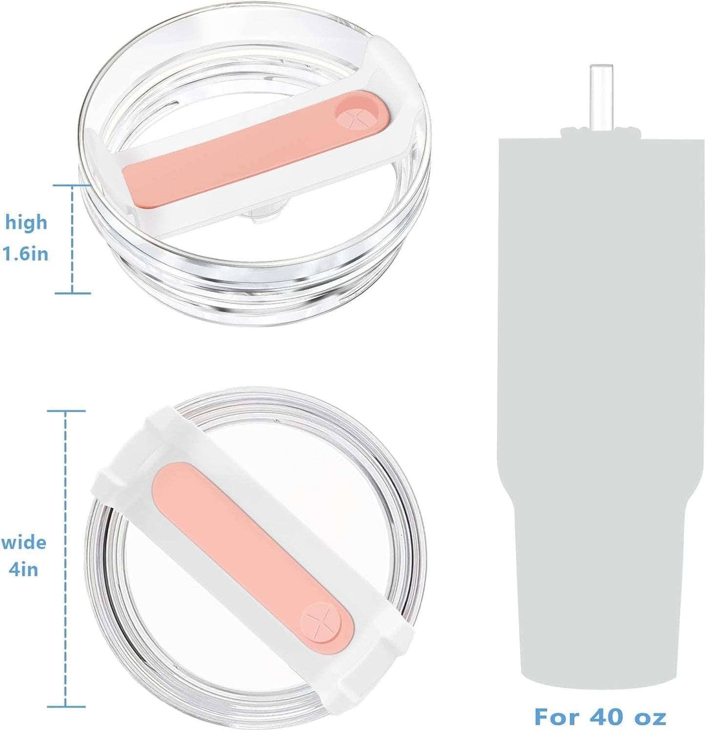 2pcs Tumbler Lid for Stanley 40oz Cup,Replacement 40 oz Tumbler Lid,2Pcs Extra Long Reusable Straws and 1Pcs Cleaning Brush (White)
