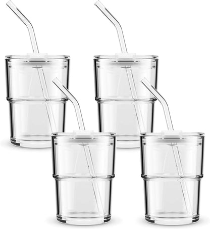BLUEPOLAR 13oz/400ml Tumbler Water Glass, Cups with Straw and Lid Sealed Carry on for Coffee, Iced Tea, Thick Wall Insulated Glass Cup (Amber)…