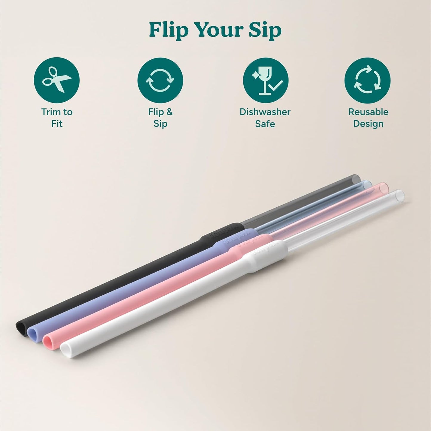REDUCE Reusable Cold1 Flex Straws, Flip and Sip Silicone-Tritan Combo Replacement XL Straws, 4-Pack of BPA-Free, Dishwasher-Safe, Fits Most 24 oz to 50 oz Tumblers and Travel Mugs, Assorted Colors