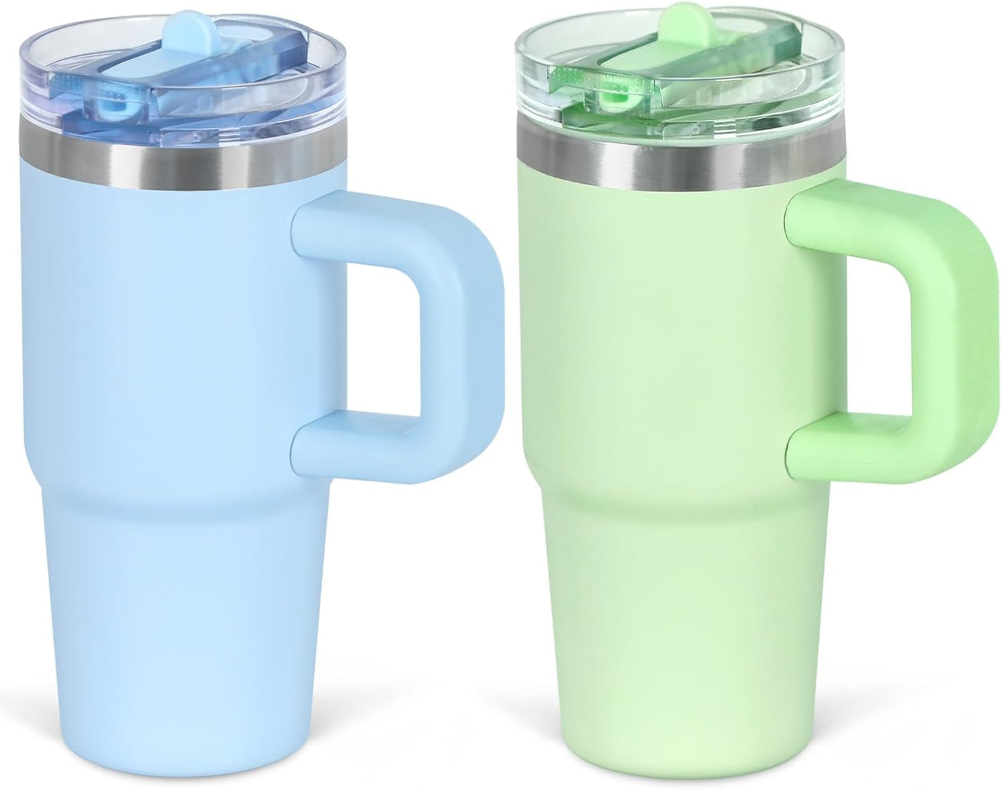 Cosictic 14 Oz Flip Straw Tumbler with Handle for Kids, Stainless Steel Double Wall Insulated Cup for Children with Flip Top Lid, 14 Oz Leak-proof Cups for Kids, Sky Blue and Purple
