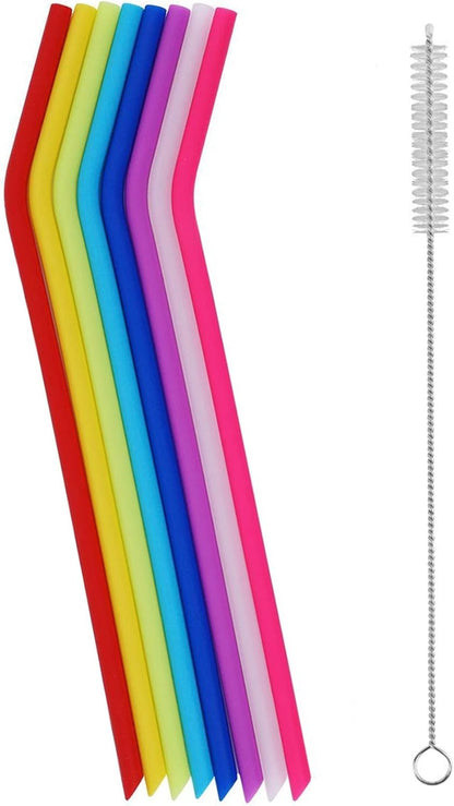 Tifanso 8 Pack Reusable Regular Size Silicone Drinking Straws with 1 Cleaning Brushes, Extra long Flexible Coffee Drinking Standard Size Straws for 20oz and 30oz Tumblers and Mason Jars