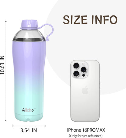 Allcho Insulated Water Bottle for Women, 18oz Stainless Steel Leak Proof Tumbler with 2 Lids, BPA-Free Tritan Chug & Straw Lid, Double Wall Vacuum Flask