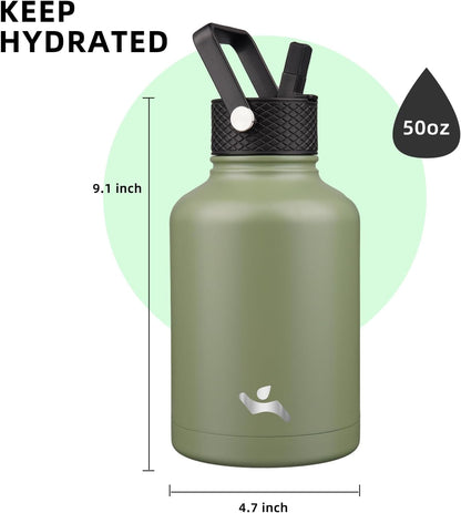 Konokyo 22oz Stainless Steel Bottles with 3 Lids Sport Insulated Water Bottle,Mint
