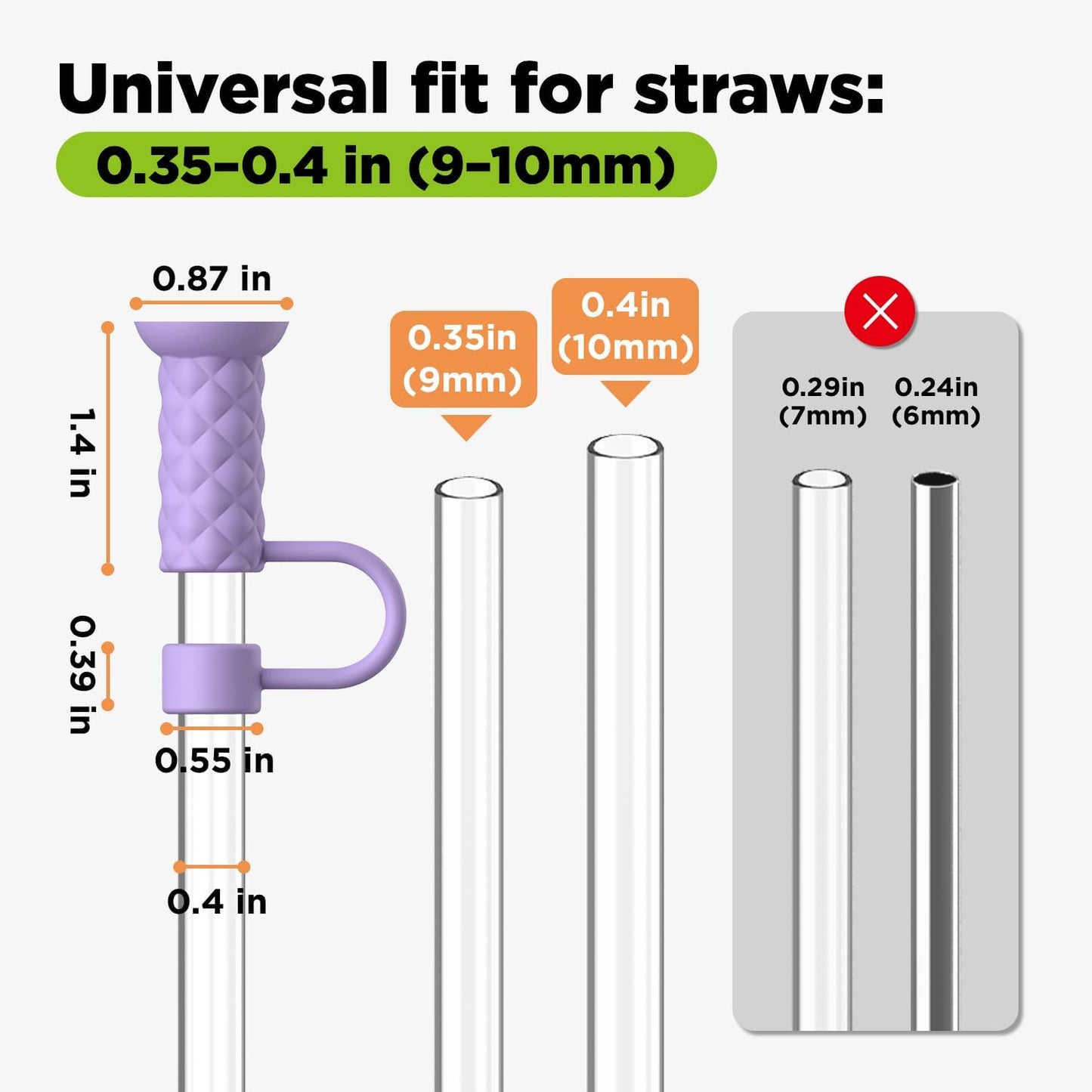6 Pcs Straw Cover Caps with Suction Base, 0.4in/10mm Straw Toppers for Stanley Cup 30/40 oz, Multicolor