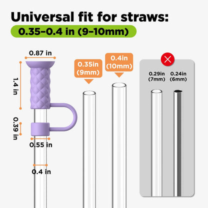6 Pcs Straw Cover Caps with Suction Base, 0.4in/10mm Straw Toppers for Stanley Cup 30/40 oz, Multicolor