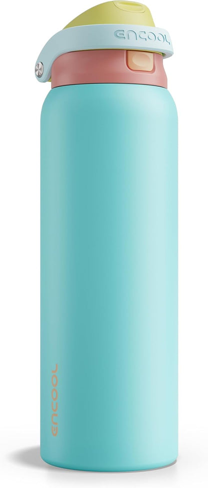 ENCOOL Leakproof Insulated Water Bottle with Straw Dual-Sip Water Bottle Bag-Safe Design for Work, Commute & Gym – Keeps Drinks Cold All Day, 24 oz, Lemonade Pink - Colors A