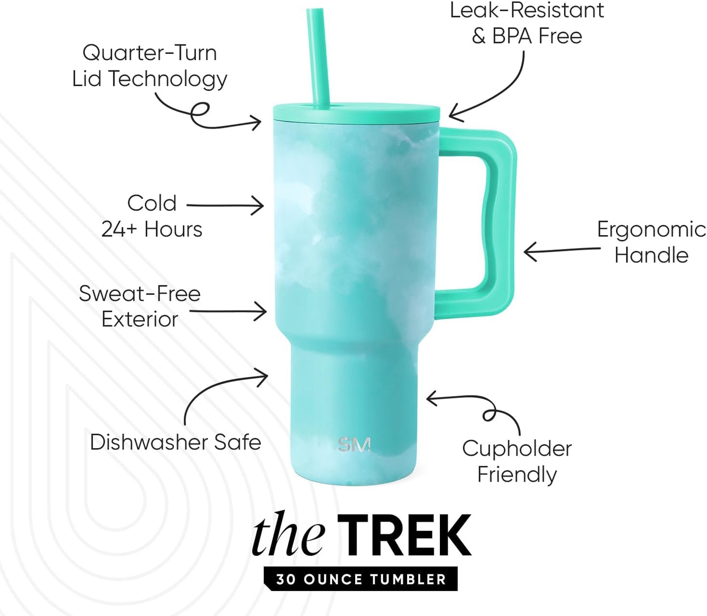 Simple Modern 40 oz Trek Tumbler with Handle and Straw Lid | Cup Holder Friendly Insulated Stainless Steel Travel Mug | Sea Glass Sage - Colors A