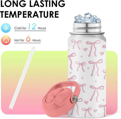 Strawberry Gifts for Kids - 16oz Pink Kids Water Bottle with Straw Lid, Stainless Steel Insulated Water Bottle, Leakproof, BPA-Free, for Girls, School, Strawberry Lover Children Birthday Gift Cup(1pc)