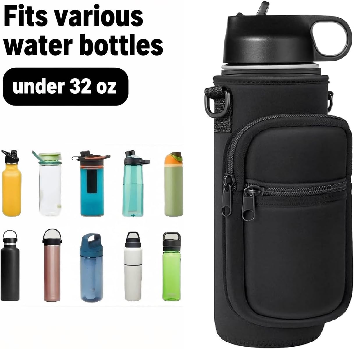 Water Bottle Holder with Strap, Insulated Crossbody Sling Bag, Carrier with Phone Pocket for Walking Hiking Camping Fishing