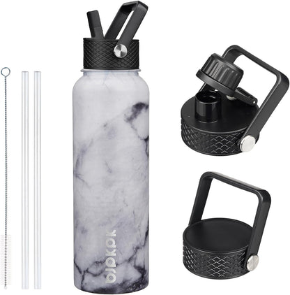 BJPKPK Insulated Water Bottles with Straw Lid, 40oz Stainless Steel Water Bottles with 3 Lids, BPA Free Leakproof Thermo, Tumblers, Cups for Sports, Gym- Midnight - Colors A