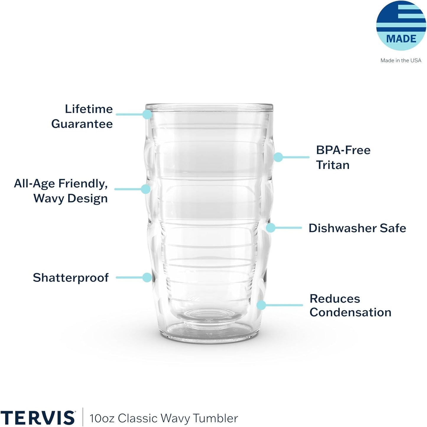 Tervis Clear & Colorful Tabletop Made in USA Double Walled Insulated Tumbler Travel Cup Keeps Drinks Cold & Hot, 16oz Mug, Clear