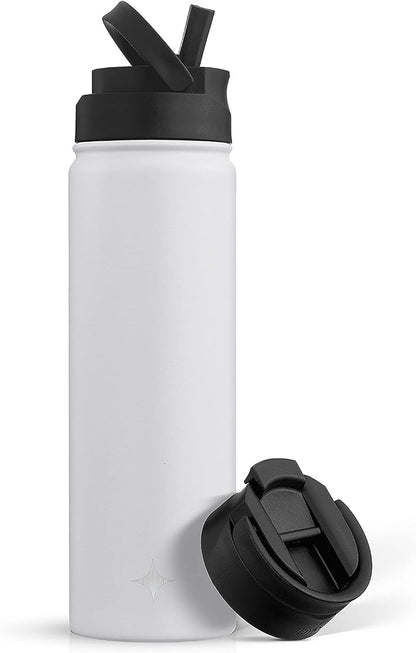 JoyJolt Triple Insulated Water Bottle with Straw Lid AND Flip Lid! 22oz Water Bottle, 12 Hour Hot/Cold Vacuum Insulated Stainless Steel Water Bottle. BPA-Free Leakproof Water Bottles - Thermos Bottle