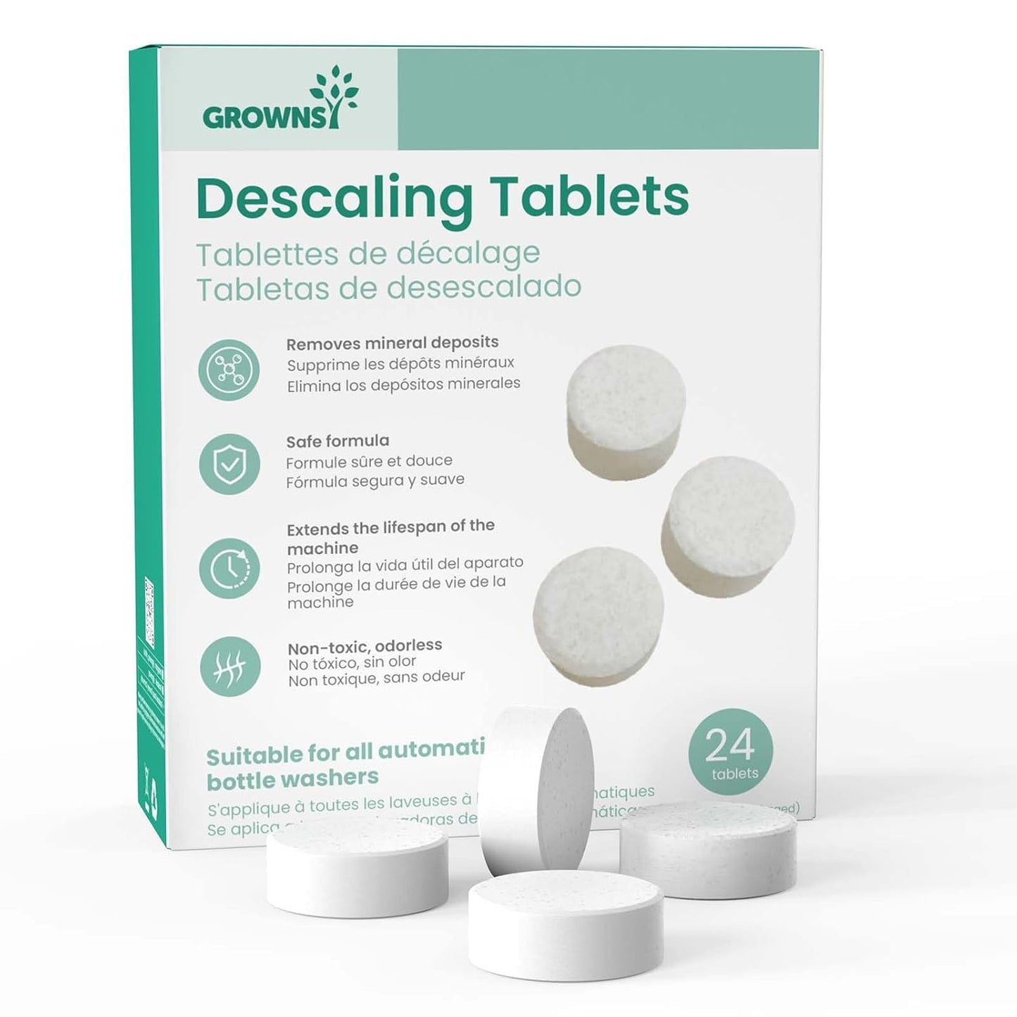 GROWNSY Descaling Tablets for Bottle Washers, Descaler Tablets to Remove Limescale & Mineral Buildup, Compatible with Momcozy and Baby Brezza Baby Bottle Washer, 24 Count