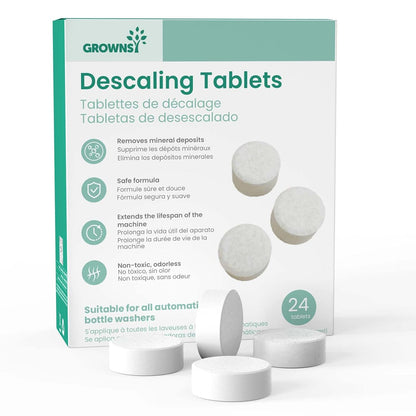 GROWNSY Descaling Tablets for Bottle Washers, Descaler Tablets to Remove Limescale & Mineral Buildup, Compatible with Momcozy and Baby Brezza Baby Bottle Washer, 24 Count