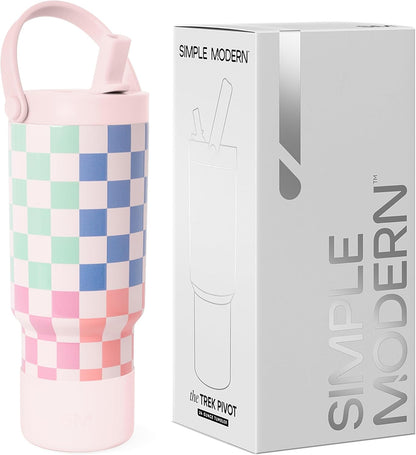 Simple Modern Trek Pivot | 24oz Kids Flip Straw Tumbler with Handle and Silicone Boot | Insulated Water Bottle Stainless Steel Cup | School Travel Jug | Seaside