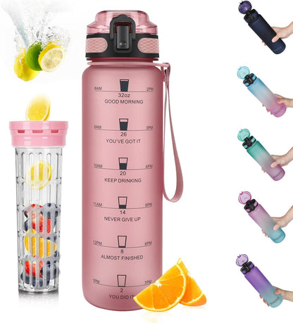 Opard Zip 32oz Plastic Water Bottle Dishwasher Safe, Leakproof Flip-Top Lid, BPA Free Tritan, Wide Mouth Reusable Sports Water Bottle for Gym Hiking Commuting Outdoor Travel and School