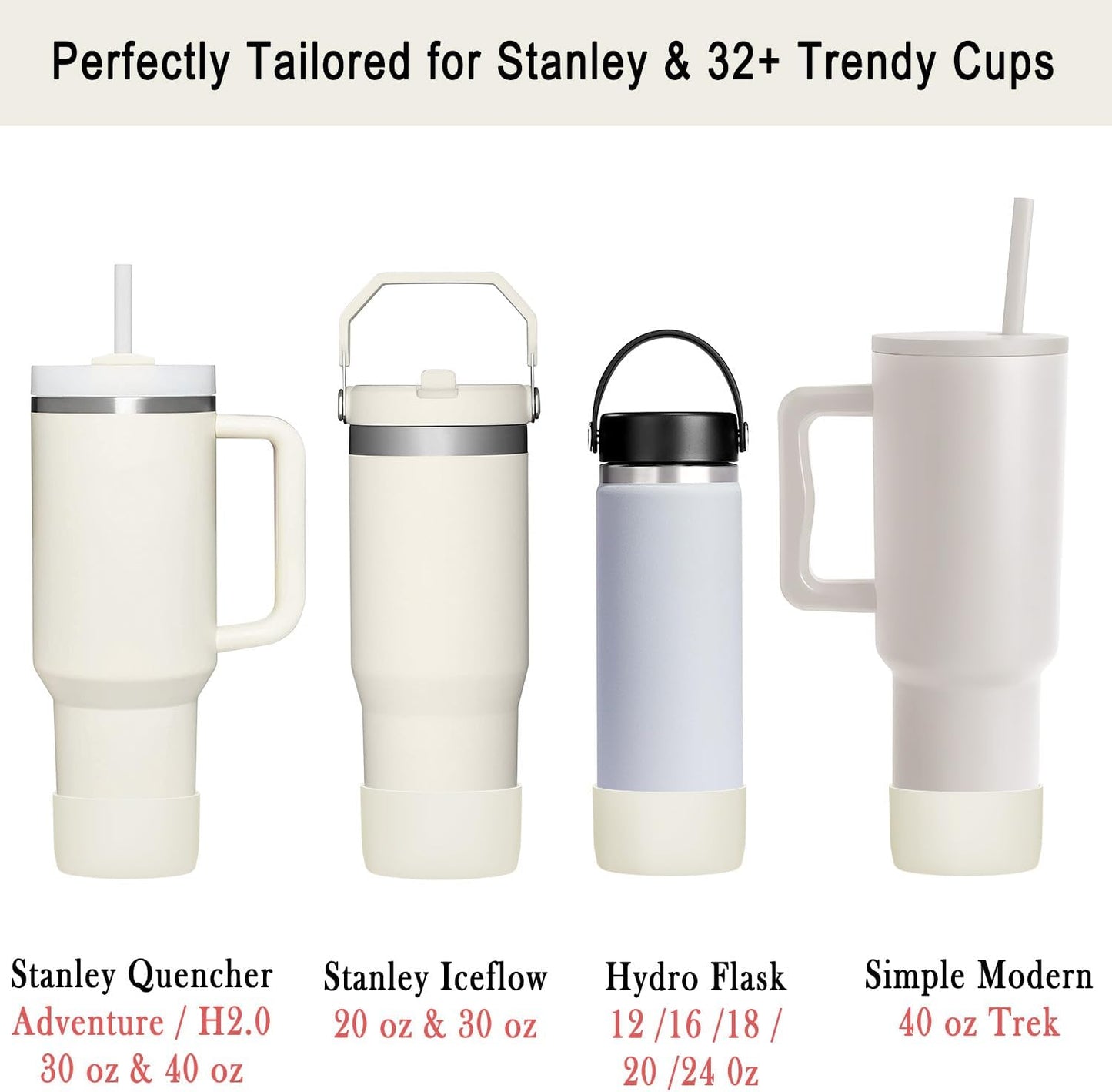 KTKUDY 2-Pack Silicone Boot for Stanley Tumbler 40 30 20 oz & Intended for Hydro Flask 12-24 oz - Cup Boot fit Select Yeti, Simple Modern, Owala Water Bottle - Bottom Cover Accessories Fit Stanley Cup